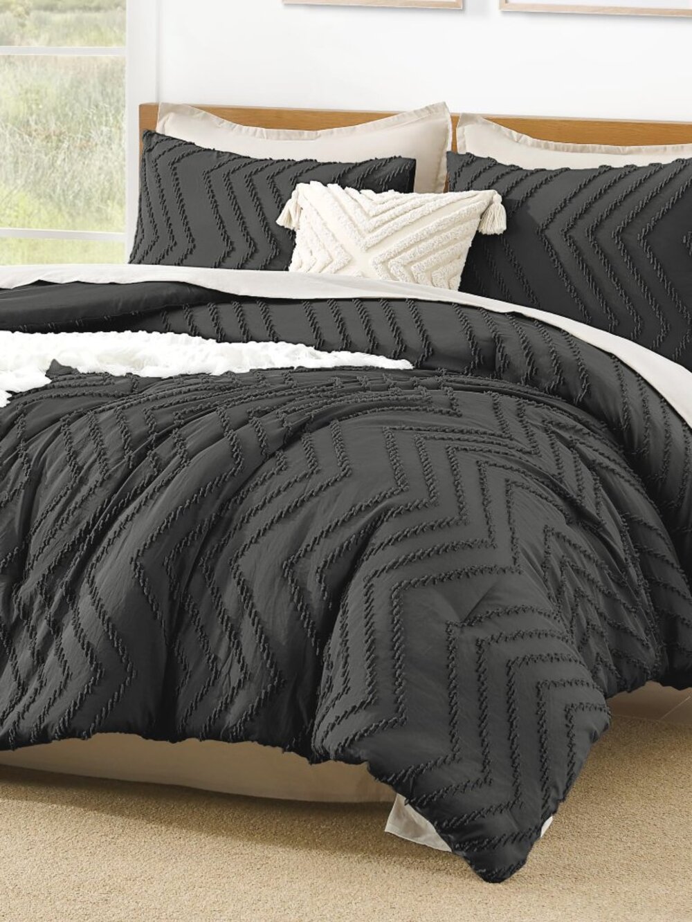 NEW Litanika Dark Grey King Comforter Set, 3 Pieces Lightweight Tufted Bedding